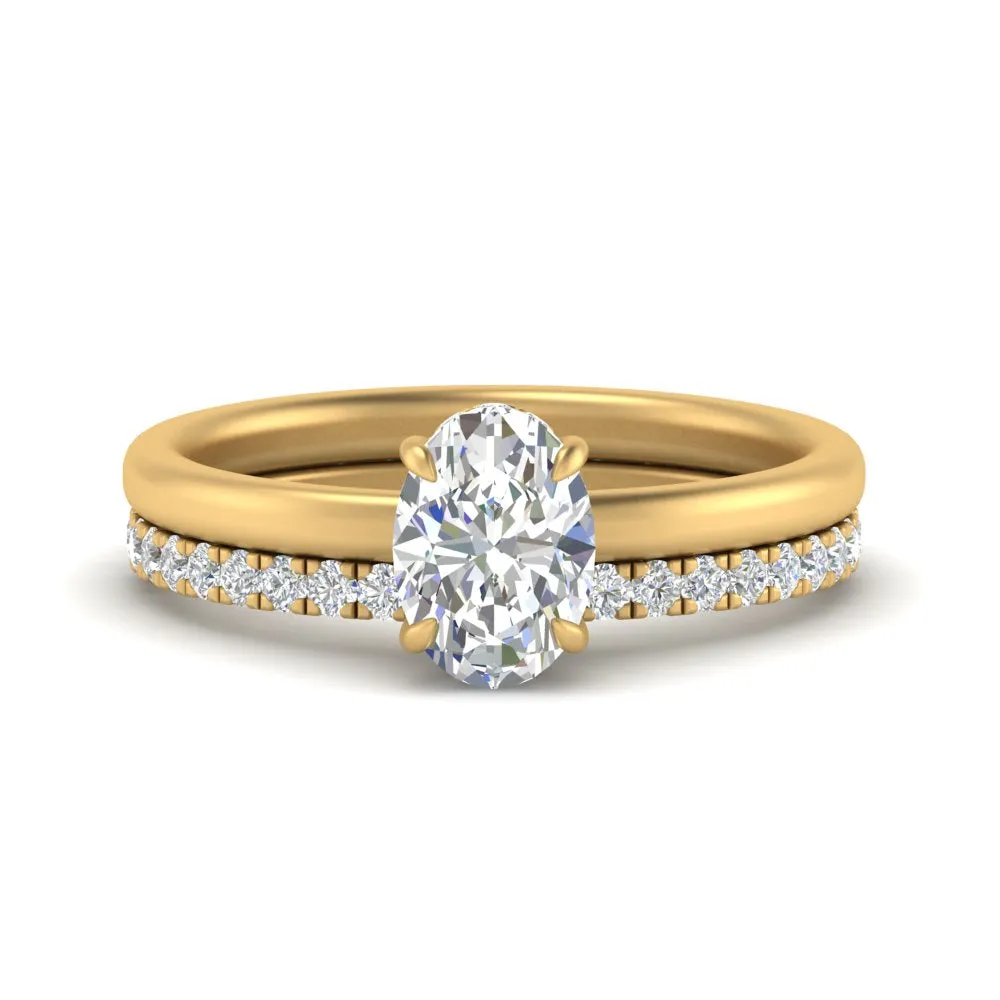 0.50 To 5 Carat Hidden Halo Lab Diamond Wedding Ring Set 14K Gold