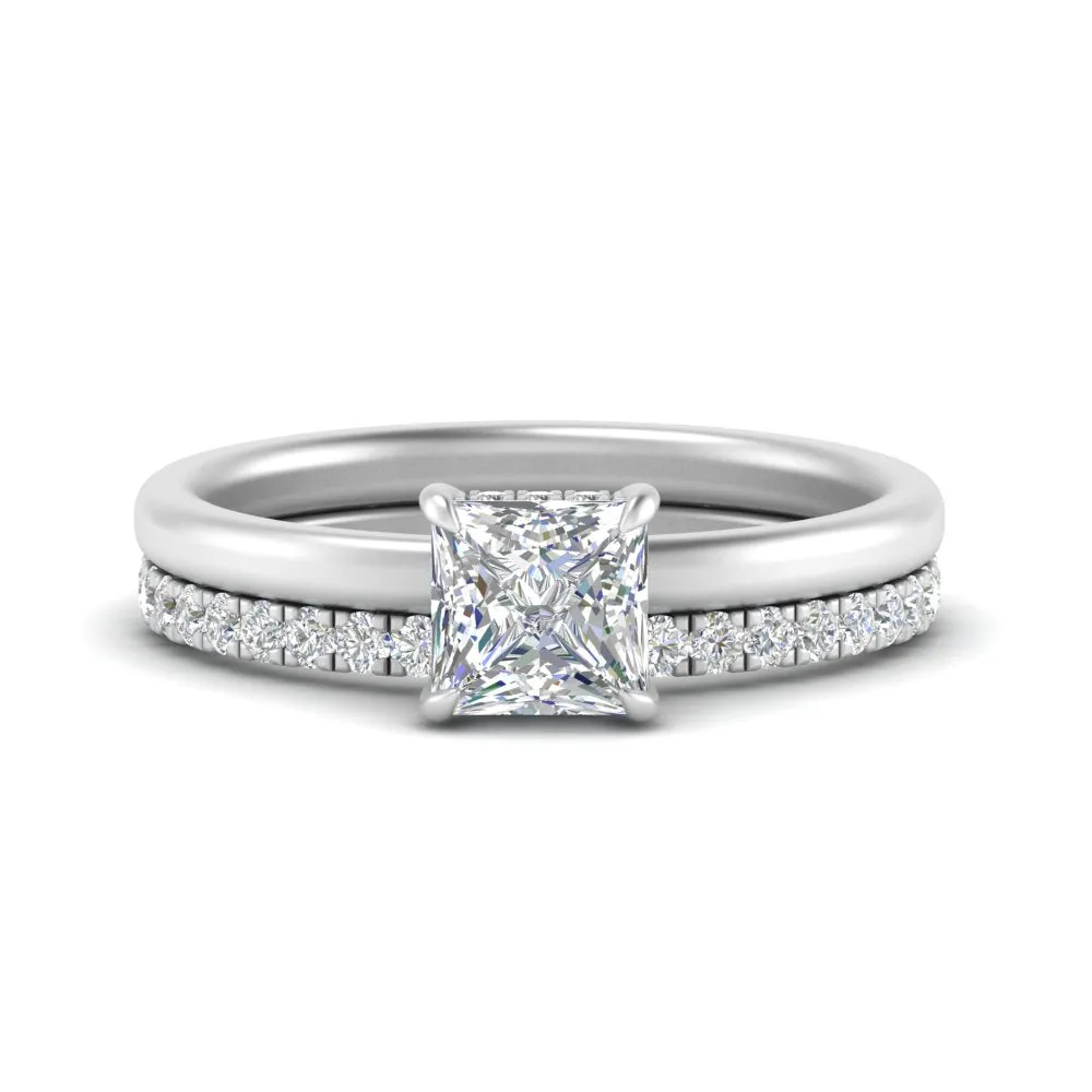 0.50 To 5 Carat Hidden Halo Lab Diamond Wedding Ring Set 14K Gold