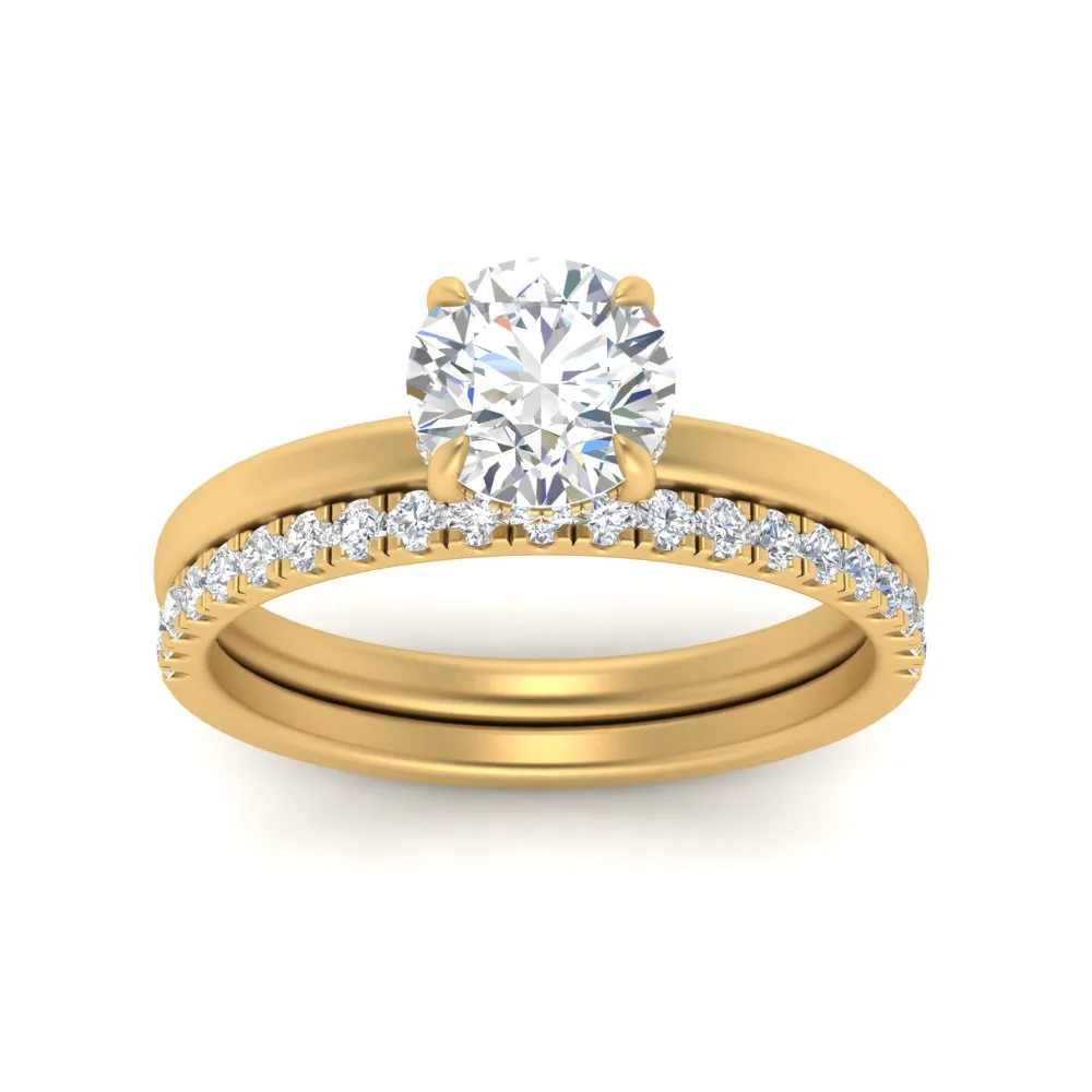 0.50 To 5 Carat Hidden Halo Lab Diamond Wedding Ring Set 14K Gold