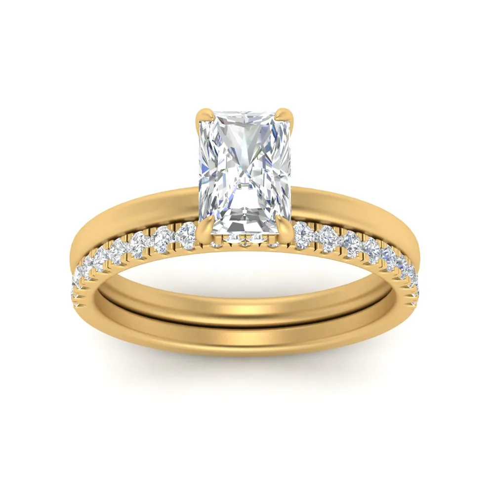 0.50 To 5 Carat Hidden Halo Lab Diamond Wedding Ring Set 14K Gold