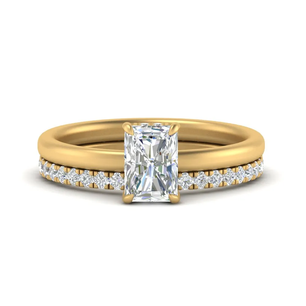 0.50 To 5 Carat Hidden Halo Lab Diamond Wedding Ring Set 14K Gold