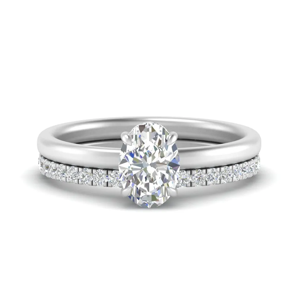 0.50 To 5 Carat Hidden Halo Lab Diamond Wedding Ring Set 14K Gold