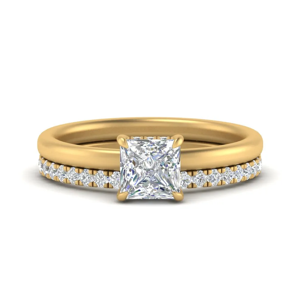 0.50 To 5 Carat Hidden Halo Lab Diamond Wedding Ring Set 14K Gold