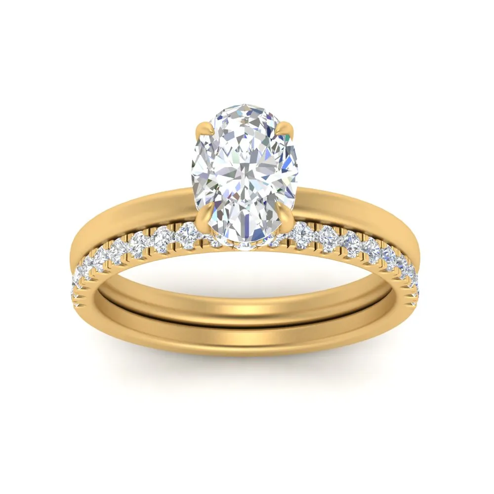 0.50 To 5 Carat Hidden Halo Lab Diamond Wedding Ring Set 14K Gold