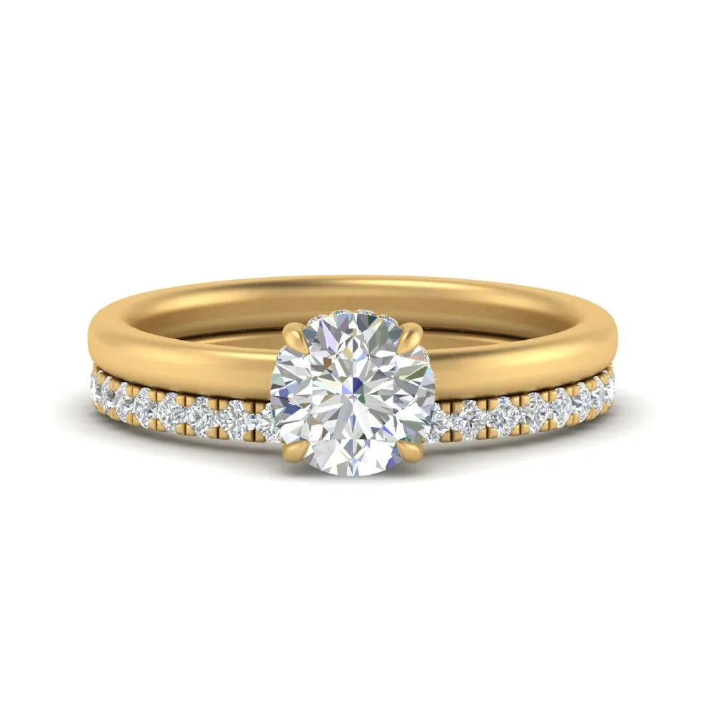 0.50 To 5 Carat Hidden Halo Lab Diamond Wedding Ring Set 14K Gold