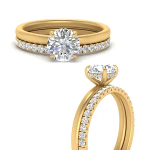 0.50 To 5 Carat Hidden Halo Lab Diamond Wedding Ring Set 14K Gold