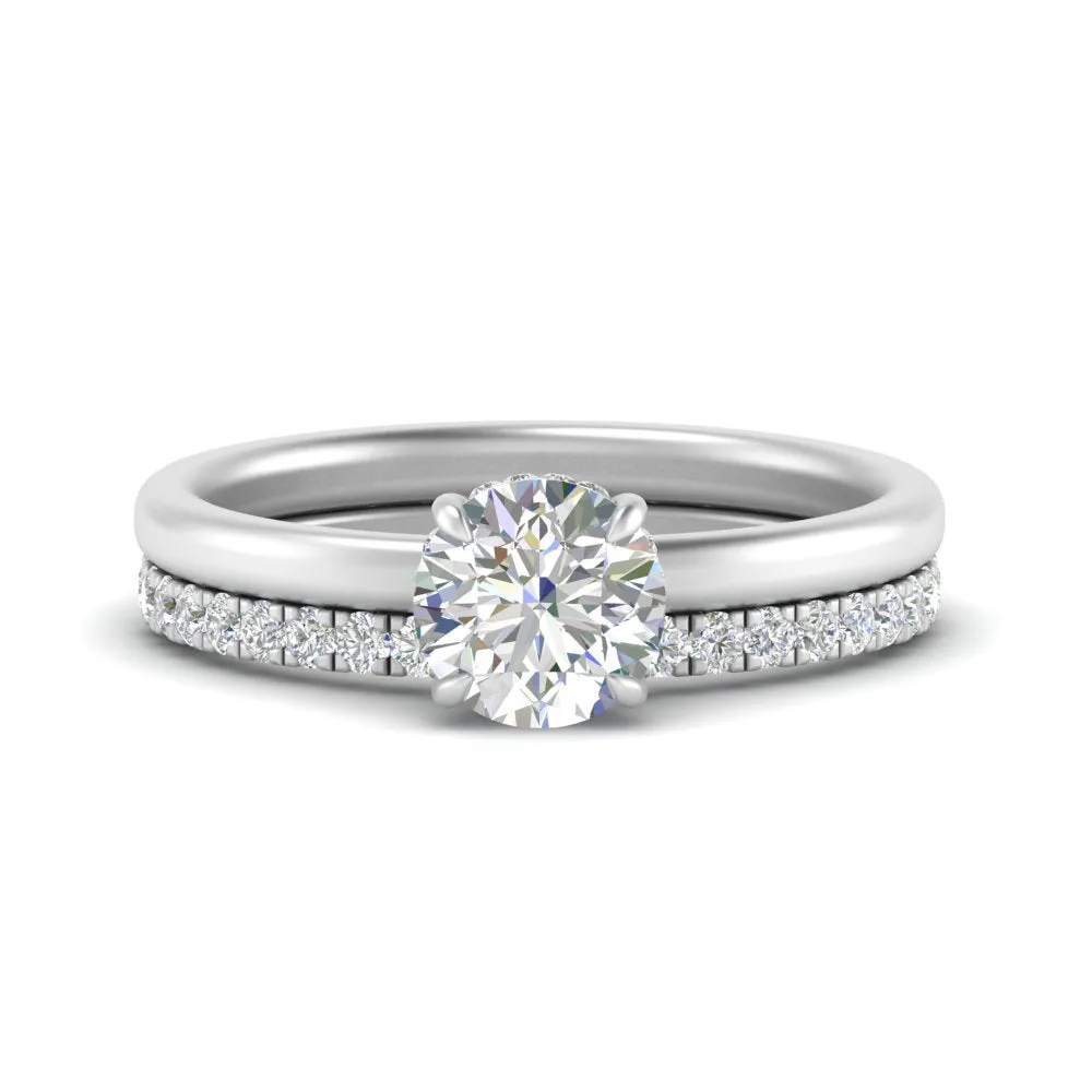 0.50 To 5 Carat Hidden Halo Lab Diamond Wedding Ring Set 14K Gold