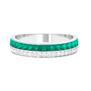 1 CT Natural Emerald and Diamond Half Eternity Ring