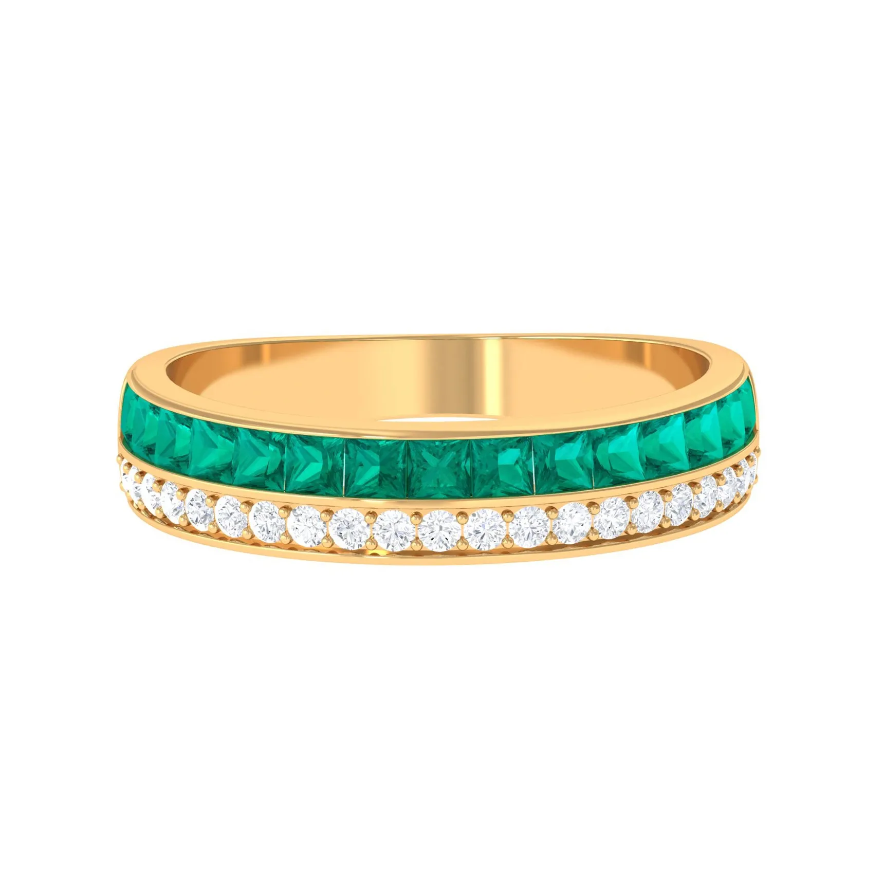 1 CT Natural Emerald and Diamond Half Eternity Ring