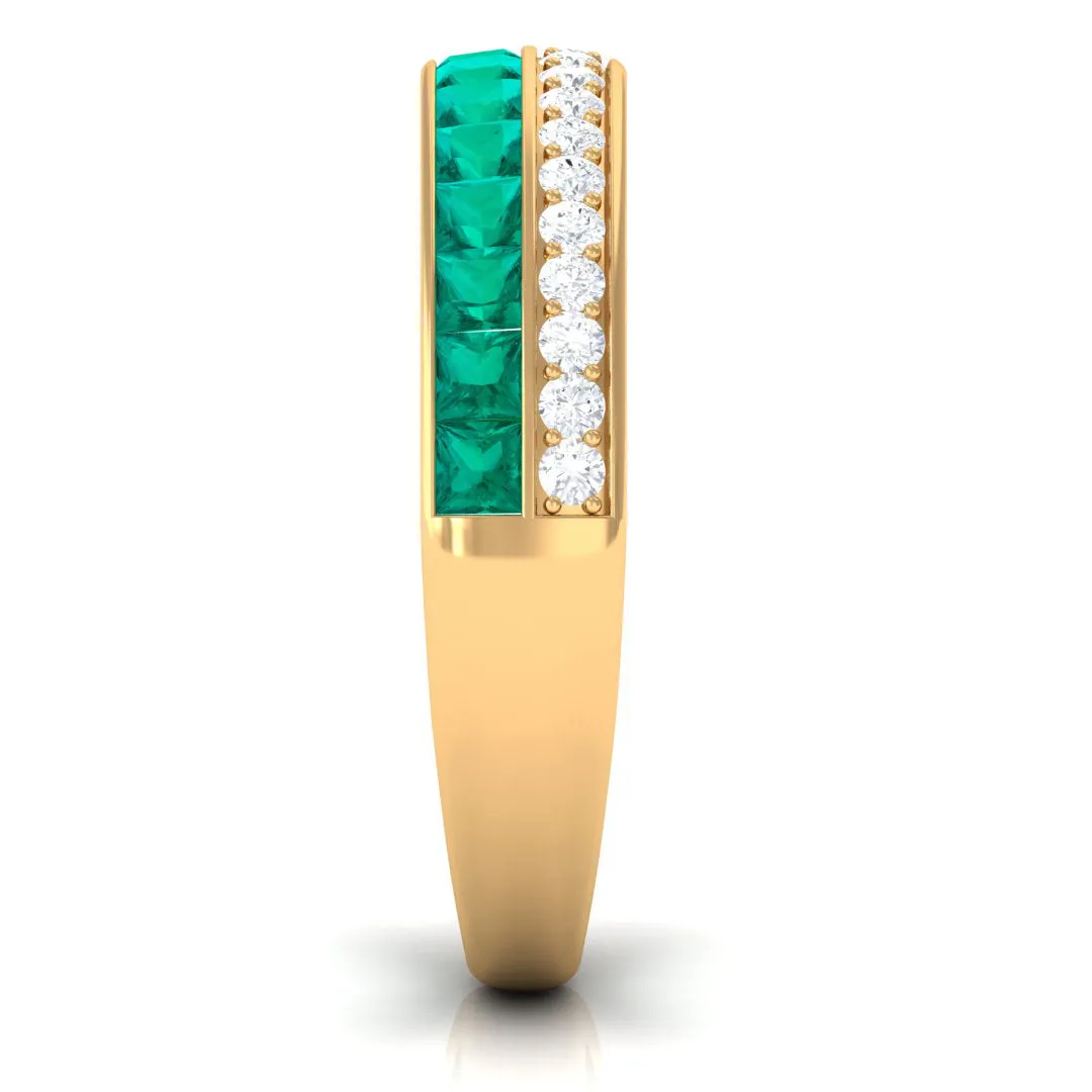 1 CT Natural Emerald and Diamond Half Eternity Ring