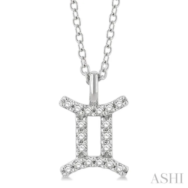 1/10 Ctw Gemini Round Cut Diamond Zodiac Pendant With Chain in 10K White Gold