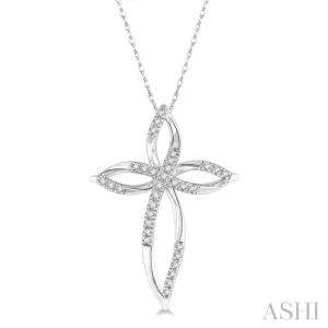 1/10 Ctw Twisted Cross Charm Round Cut Diamond Pendant With Chain in 10K White Gold