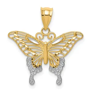 14k Two-tone Gold Casted Open Back Solid Diamond-cut Polished Finish Butterfly Charm Pendant