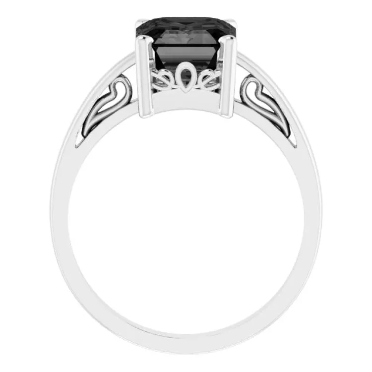 14K White Natural Onyx Scroll SettingÂ® Ring