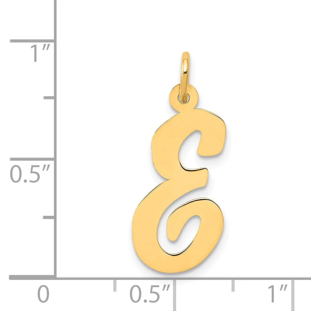 14K Yellow Gold Large Size Fancy Script Design Letter E Initial Pendant