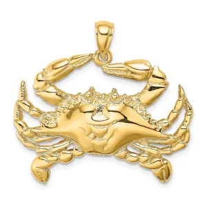 14K Yellow Gold Polished Finish Blue Claw Crab Charm Pendant