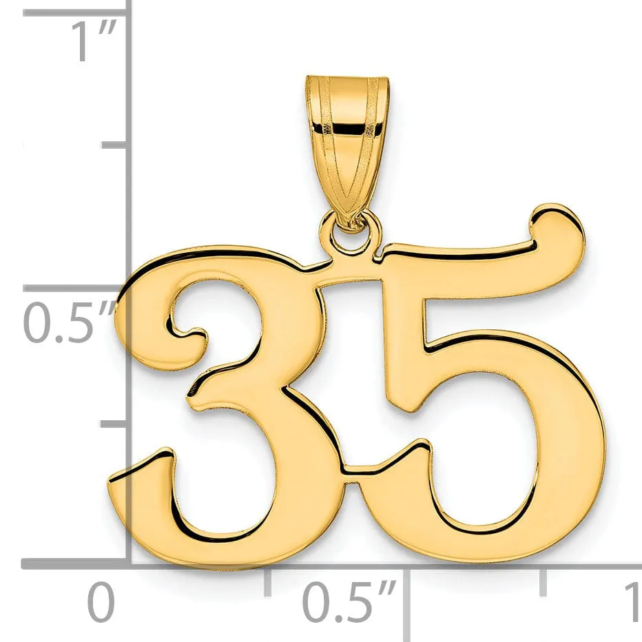 14k Yellow Gold Polished Finish Number 35 Charm Pendant