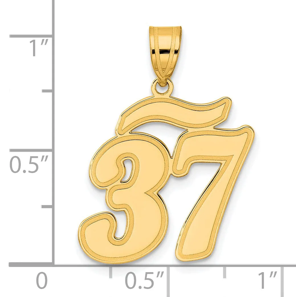 14k Yellow Gold Polished Finish Script Design Number 37 Charm Pendant