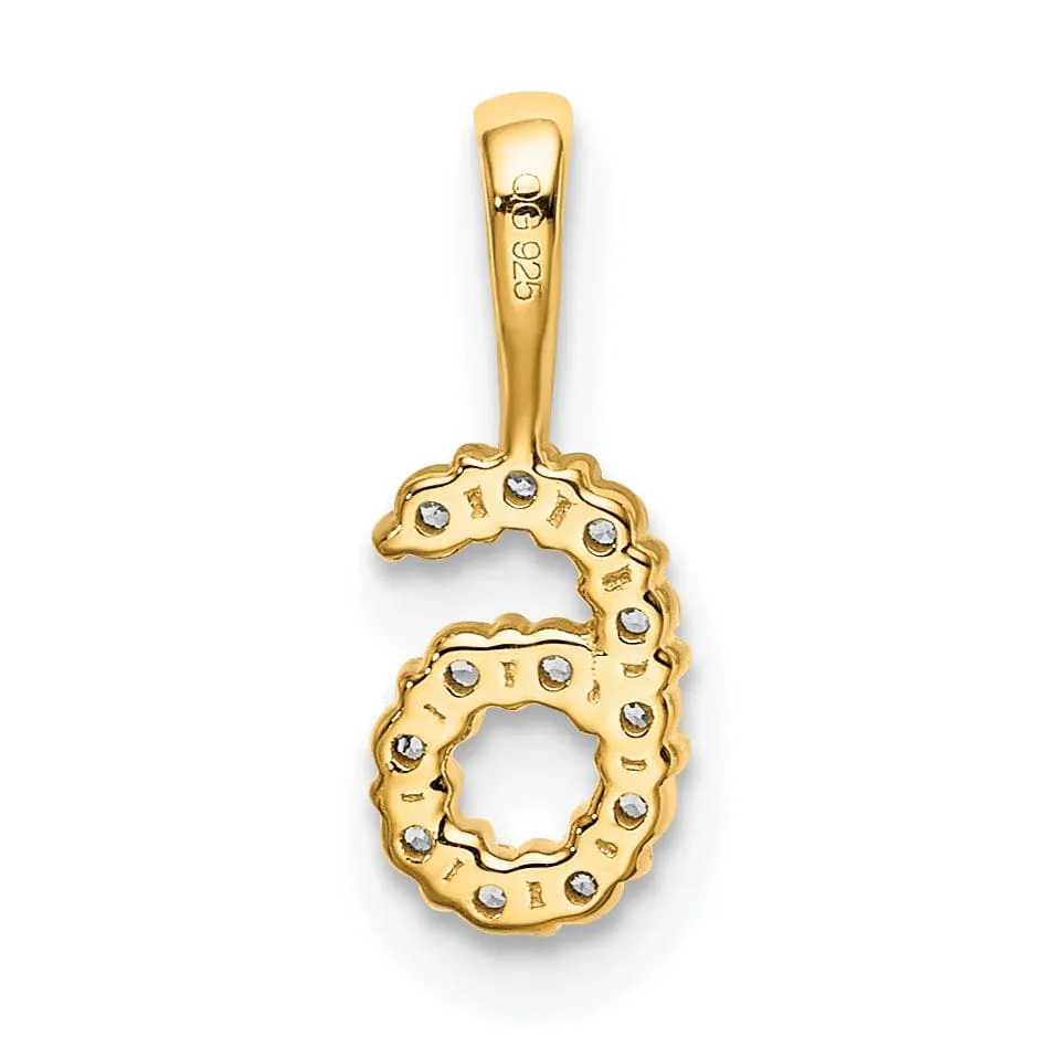 14k Yellow Gold Polished Finish with Diamonds Number 6 Pendant