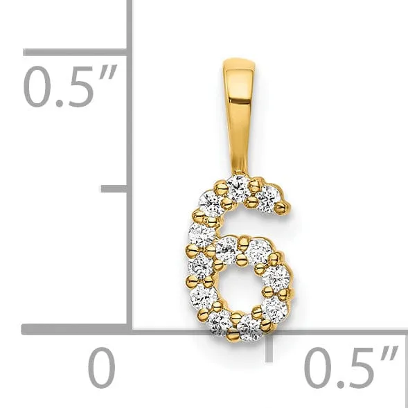 14k Yellow Gold Polished Finish with Diamonds Number 6 Pendant