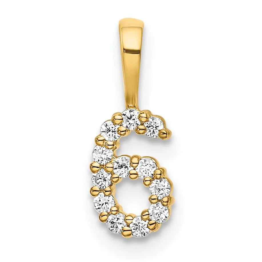 14k Yellow Gold Polished Finish with Diamonds Number 6 Pendant