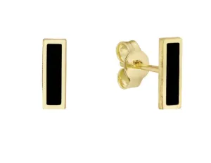 14k Yellow Gold  Rectangle Onyx Stud Earrings (I7775)