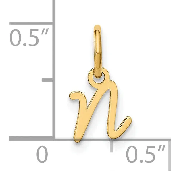 14K Yellow Gold Small Size Upper Case Script Letter N Initial Pendant