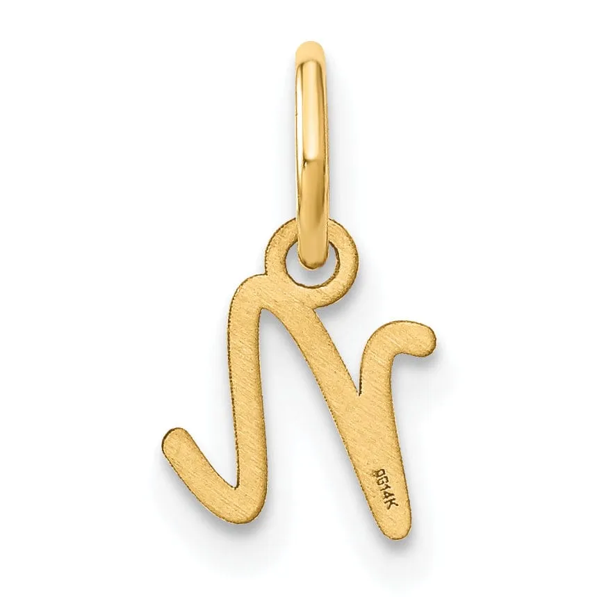 14K Yellow Gold Small Size Upper Case Script Letter N Initial Pendant