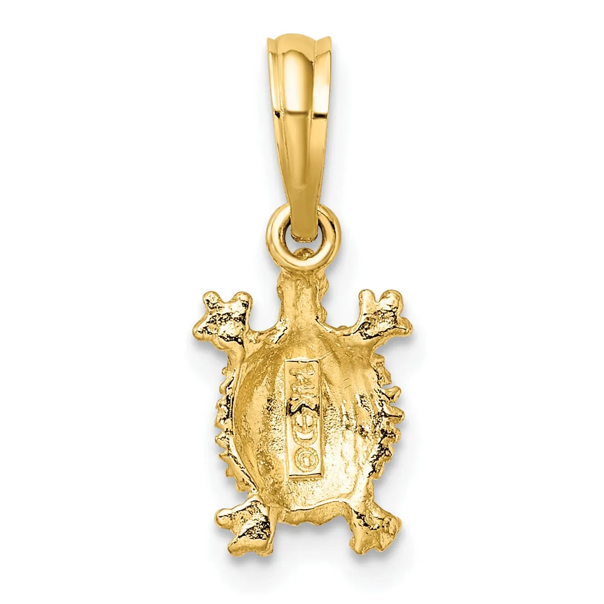 14k Yellow Gold Solid Casted Textured and Polished Finish Land Turtle Charm Pendant