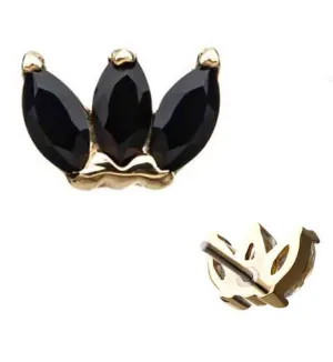 14kt Gold Black CZ Lotus Threadless Top