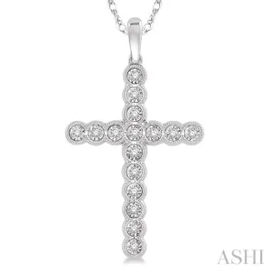 1/8 Ctw Round Cut Diamond Cross Pendant in 10K White Gold with chain