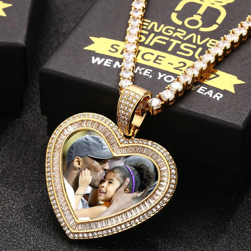 18K Gold Plated With Zirconia Stone Custom Photo Heart Medallion necklace