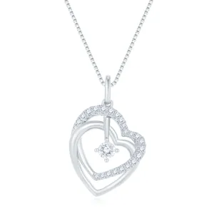 18K White Gold Double Heart Diamond Pendant