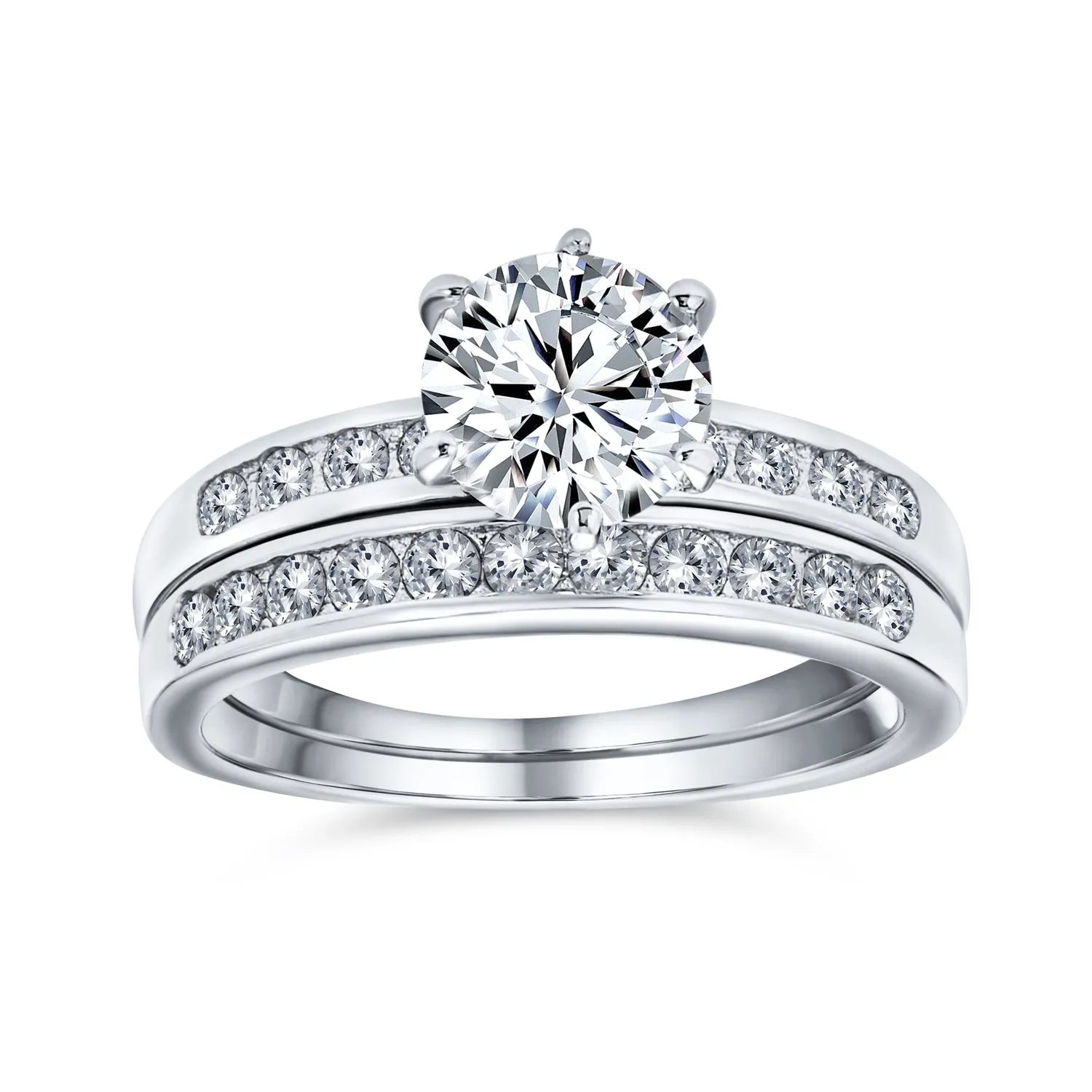 2CT Art Deco Solitaire AAA CZ Round Engagement Wedding Band Ring Set