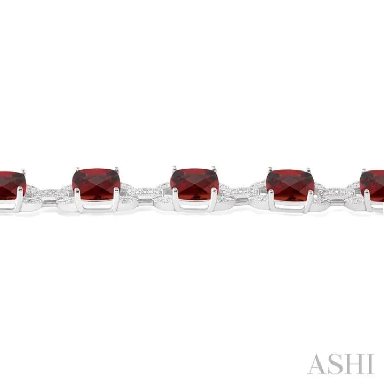 7x7 mm Cushion Cut Garnet and 1/20 Ctw Round Cut Diamond Fashion Bracelet in Sterling Silver