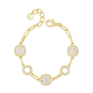 Absolute Jewellery White Opal Paperclip Gold Chain Bracelet