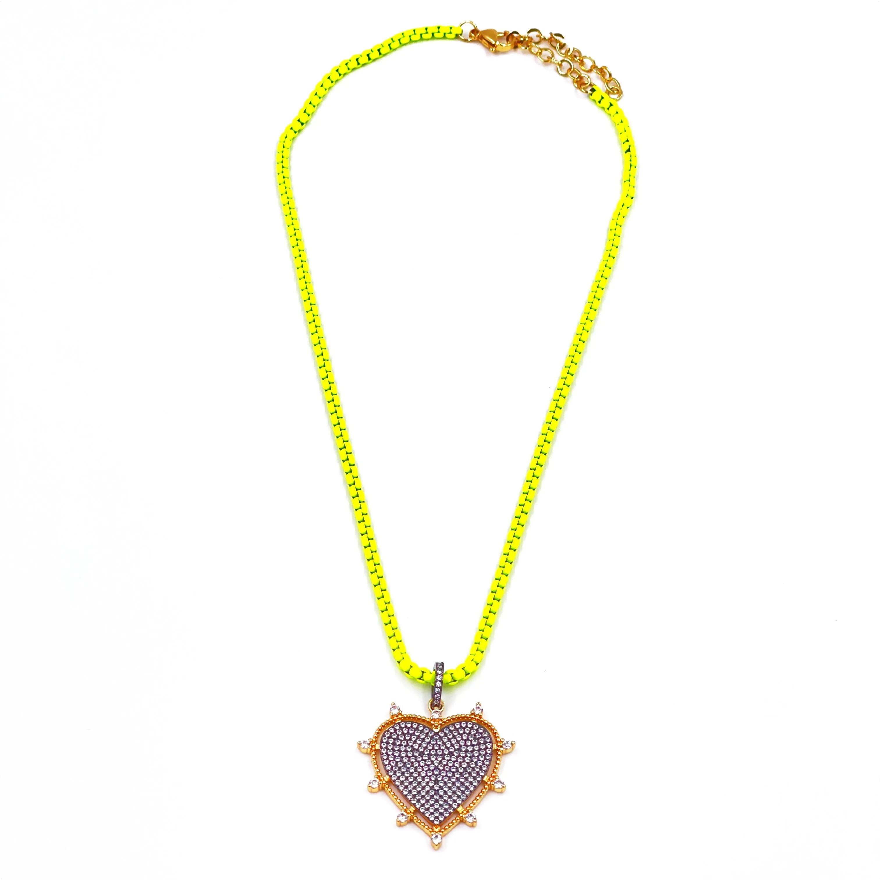 Ashley Gold Stainless Steel Gold Plated Yellow Enamel Chain CZ Cluster Heart Pendant Necklace