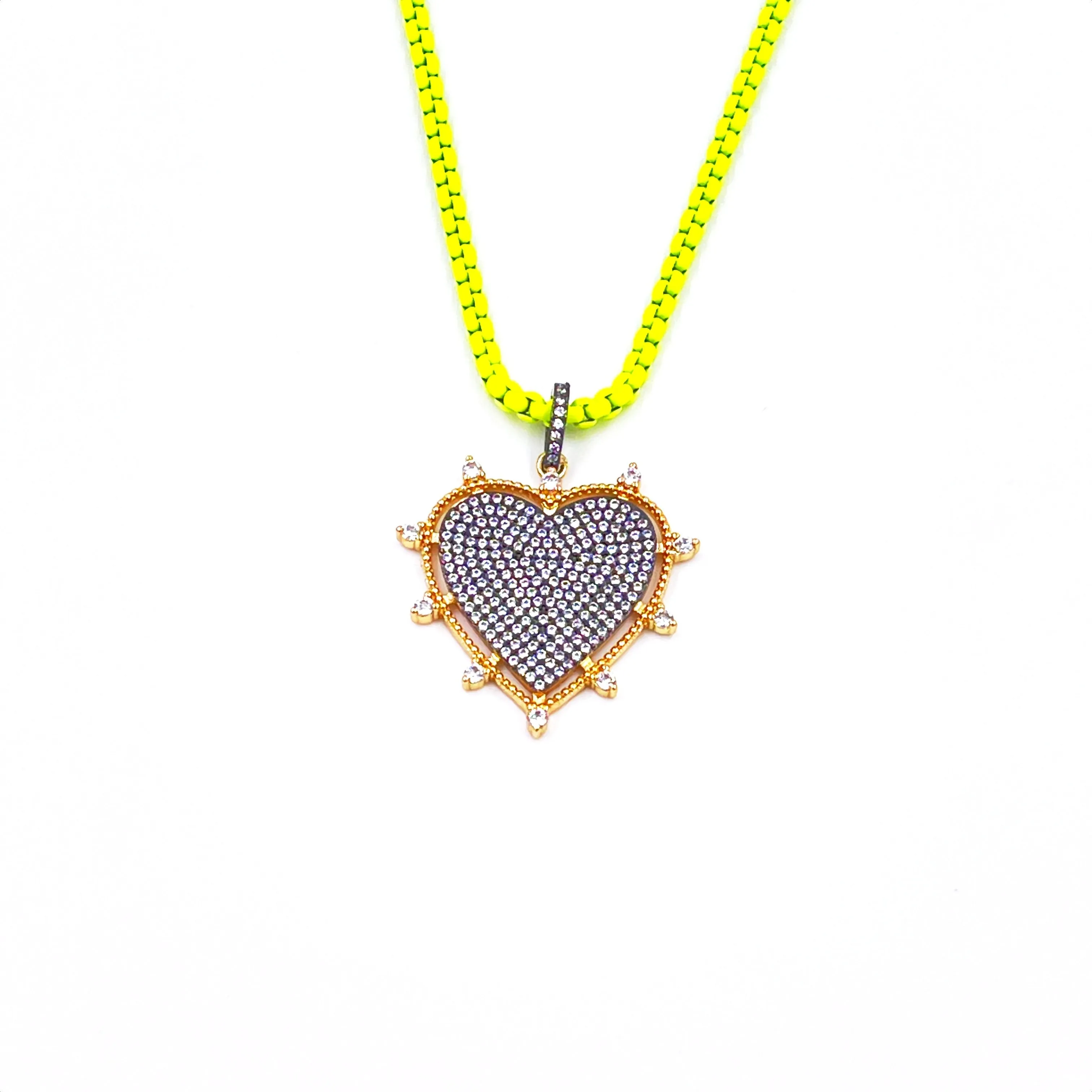 Ashley Gold Stainless Steel Gold Plated Yellow Enamel Chain CZ Cluster Heart Pendant Necklace