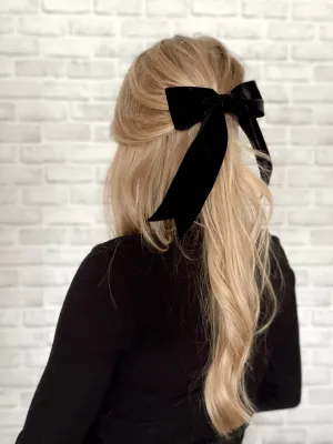 Bailee Luxe Black Velvet Bow Barrette