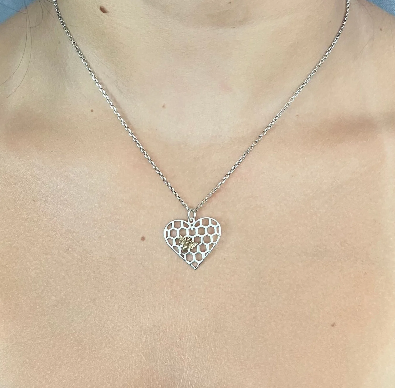 Bee on Heart Honeycomb Necklace