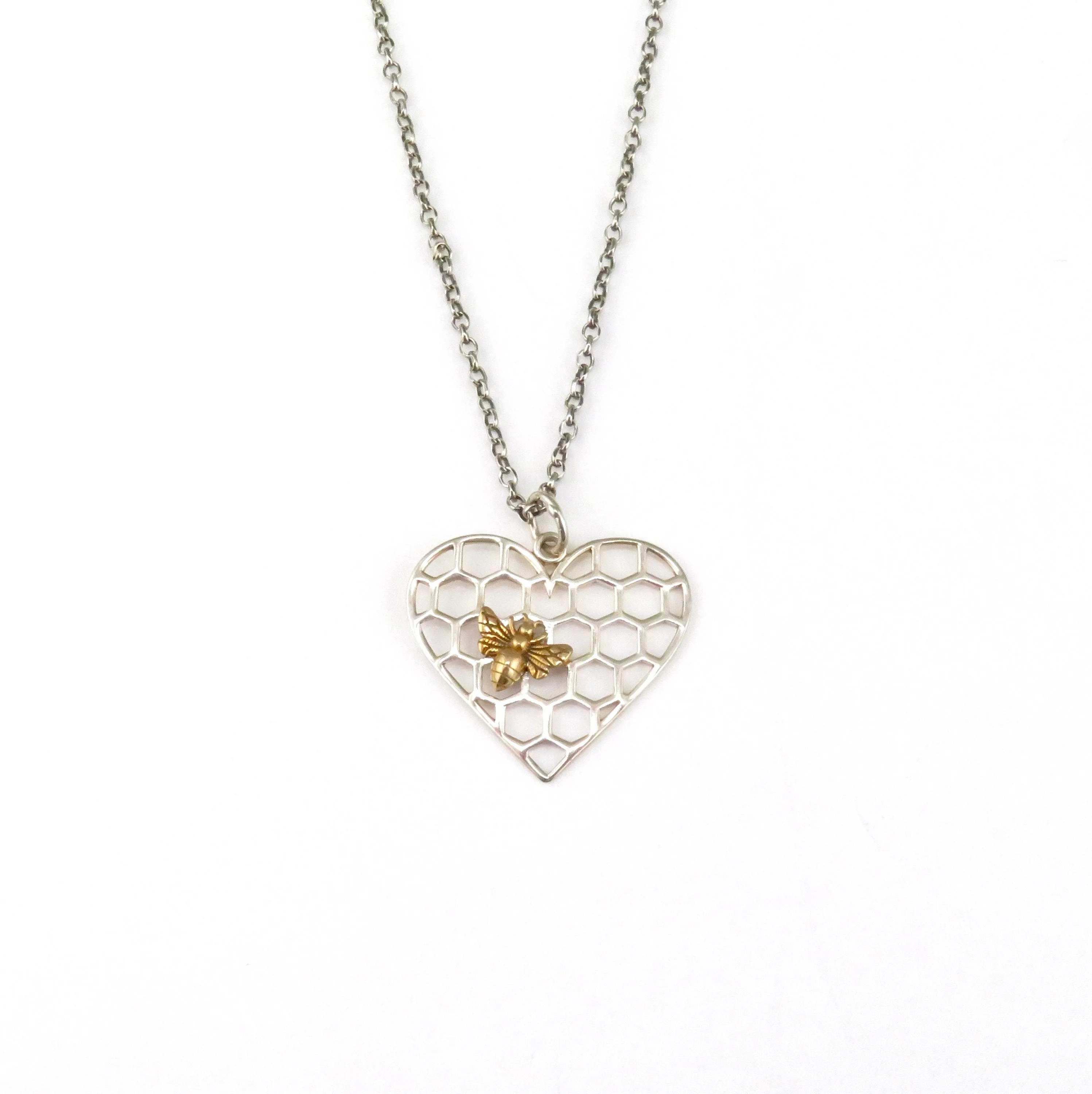 Bee on Heart Honeycomb Necklace