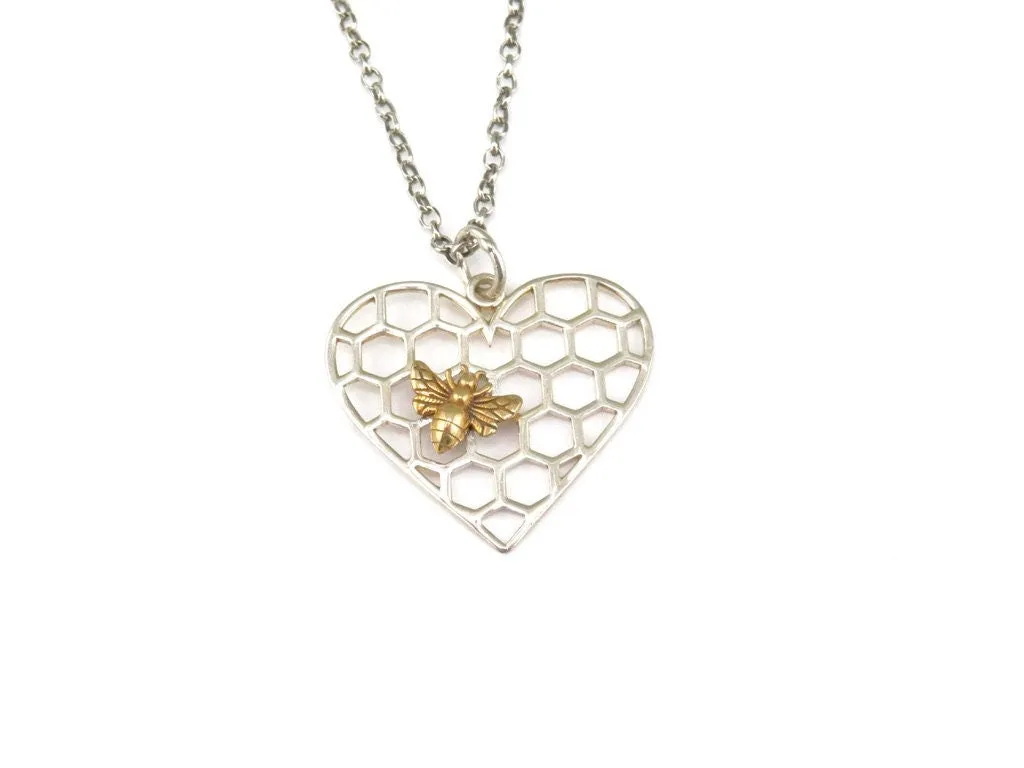 Bee on Heart Honeycomb Necklace