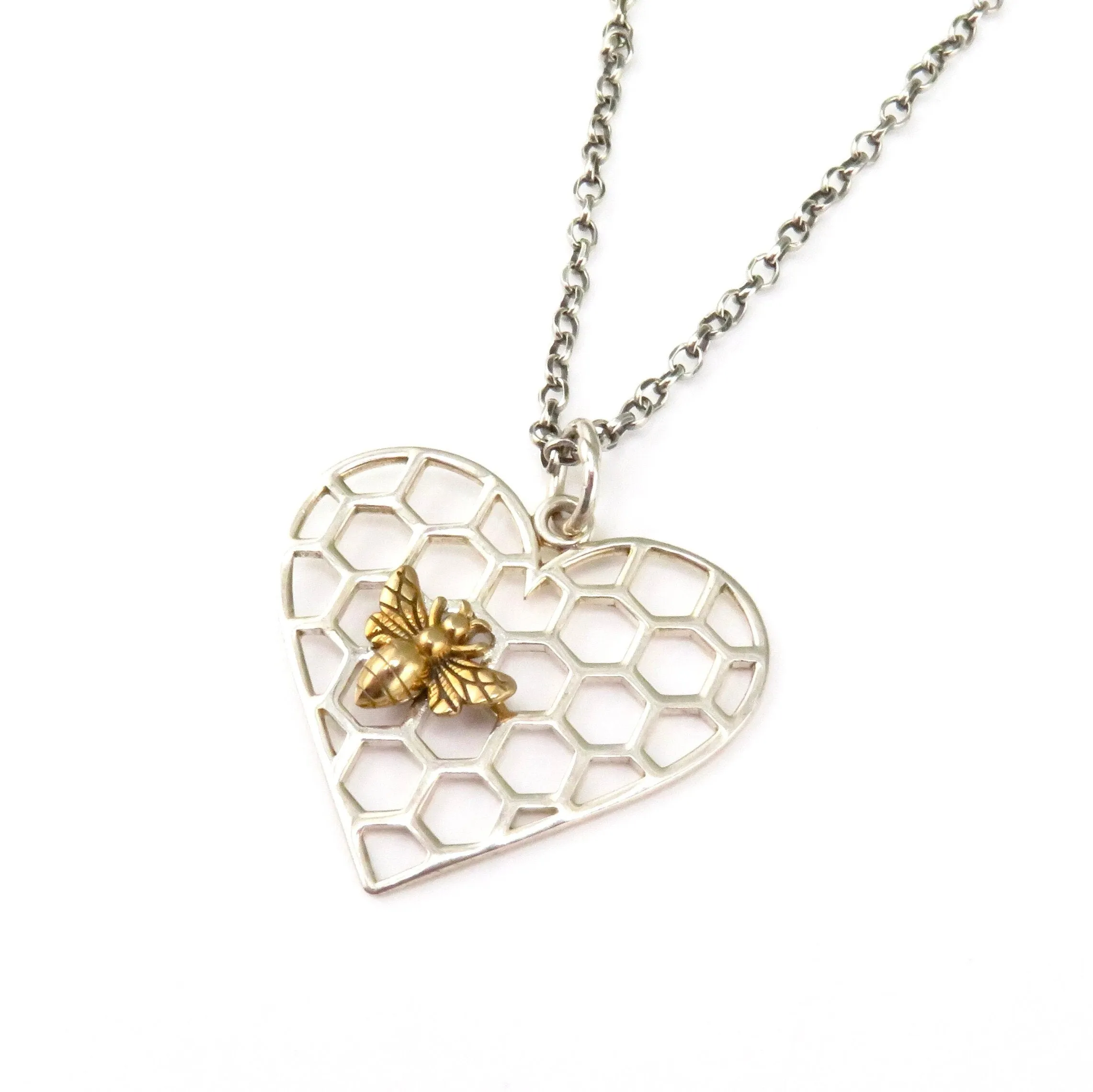 Bee on Heart Honeycomb Necklace