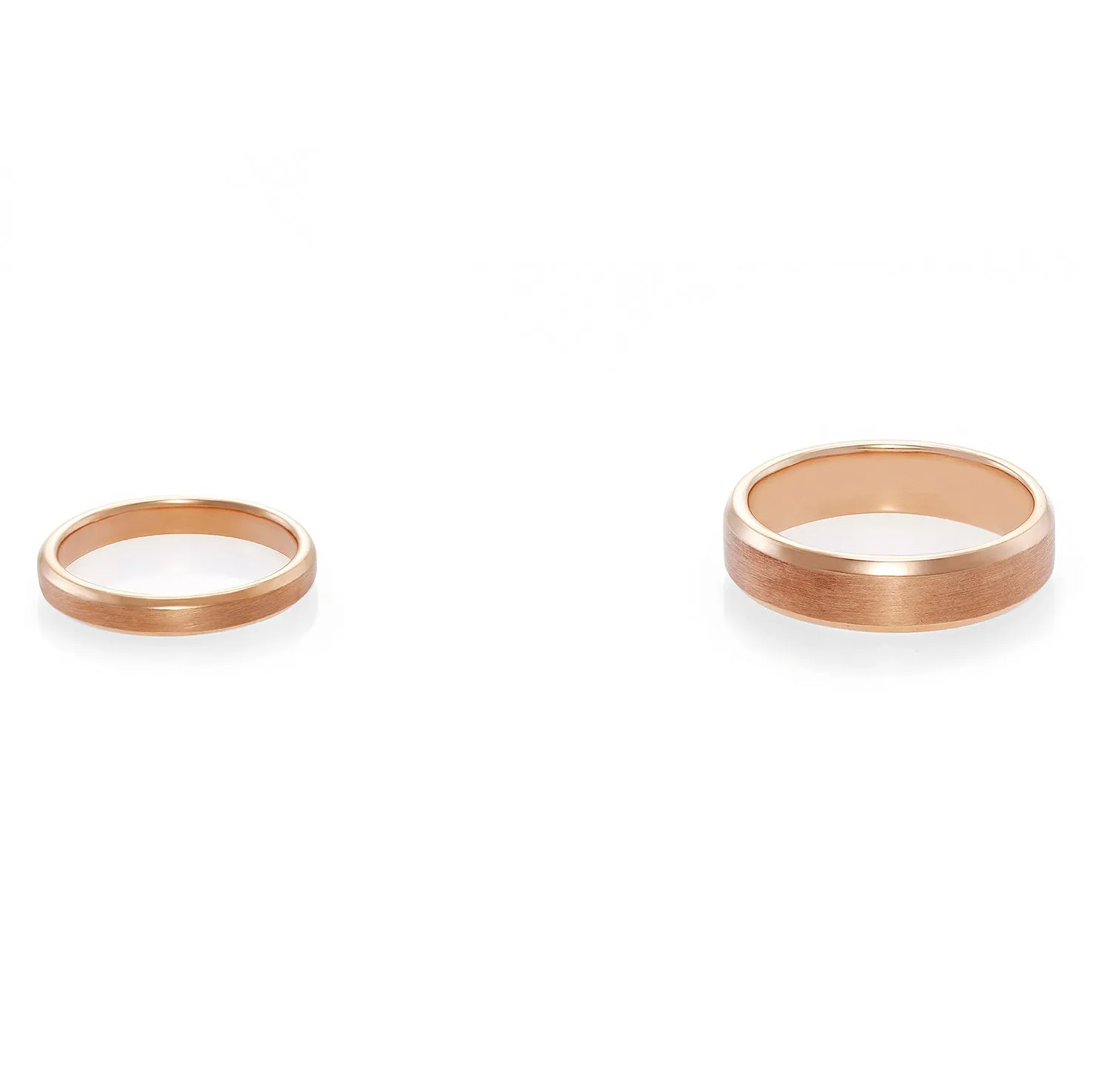 Beveled Edge Matte Wedding Couple Rings in 18K Rose Gold