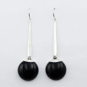 Black Agate Drop Sterling Silver Earrings