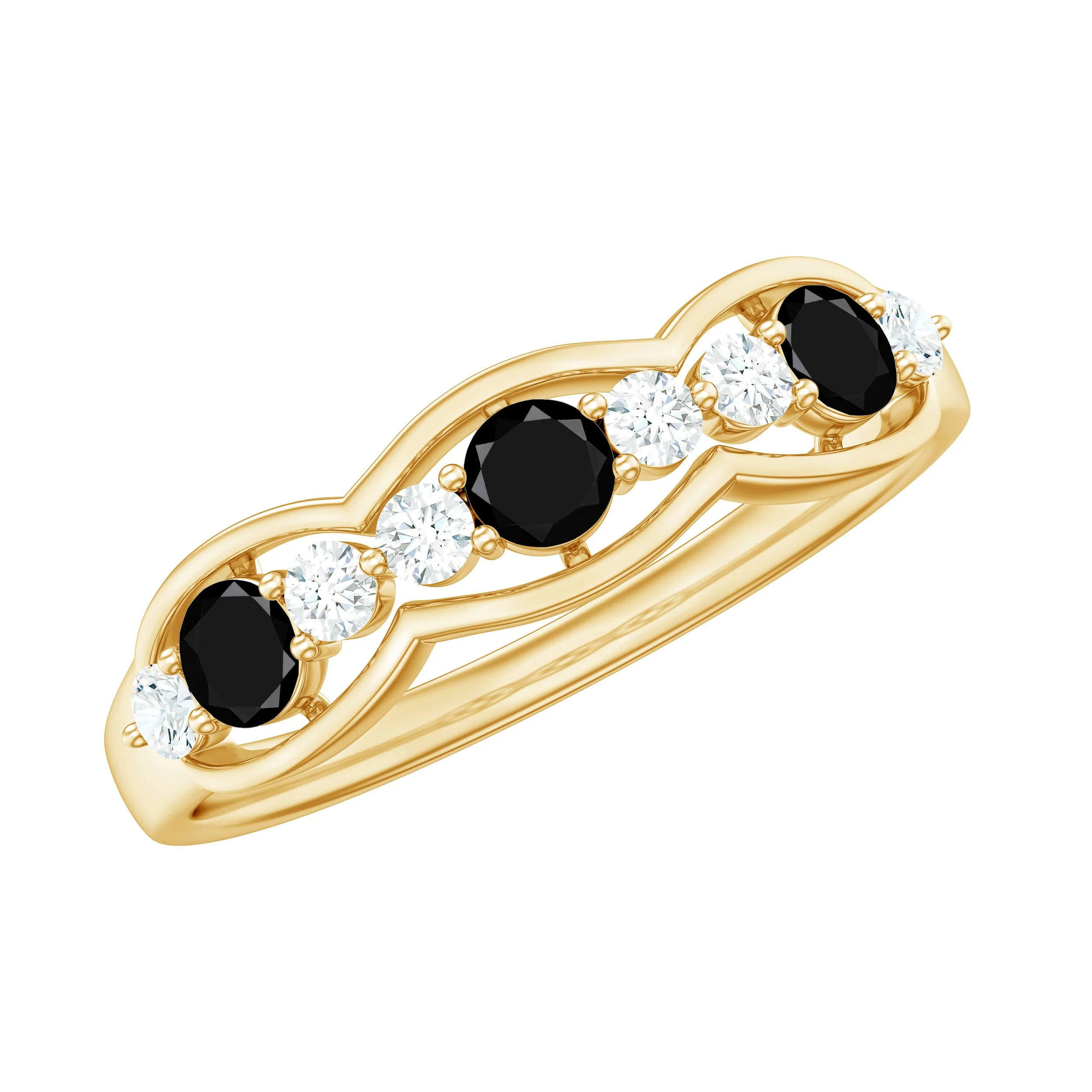 Black Onyx and Diamond Half Eternity Band Ring