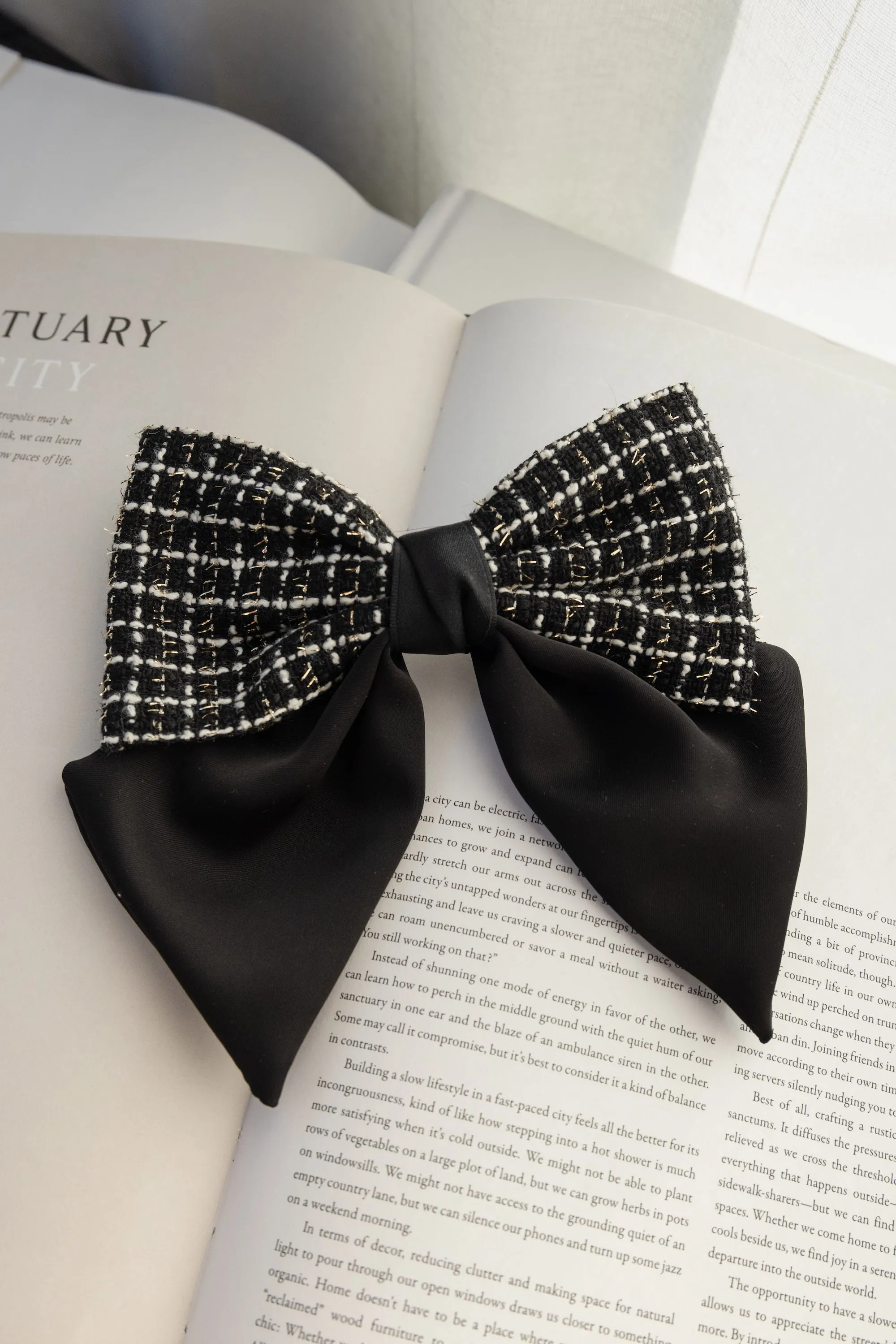 Black Tweed Hair Bow