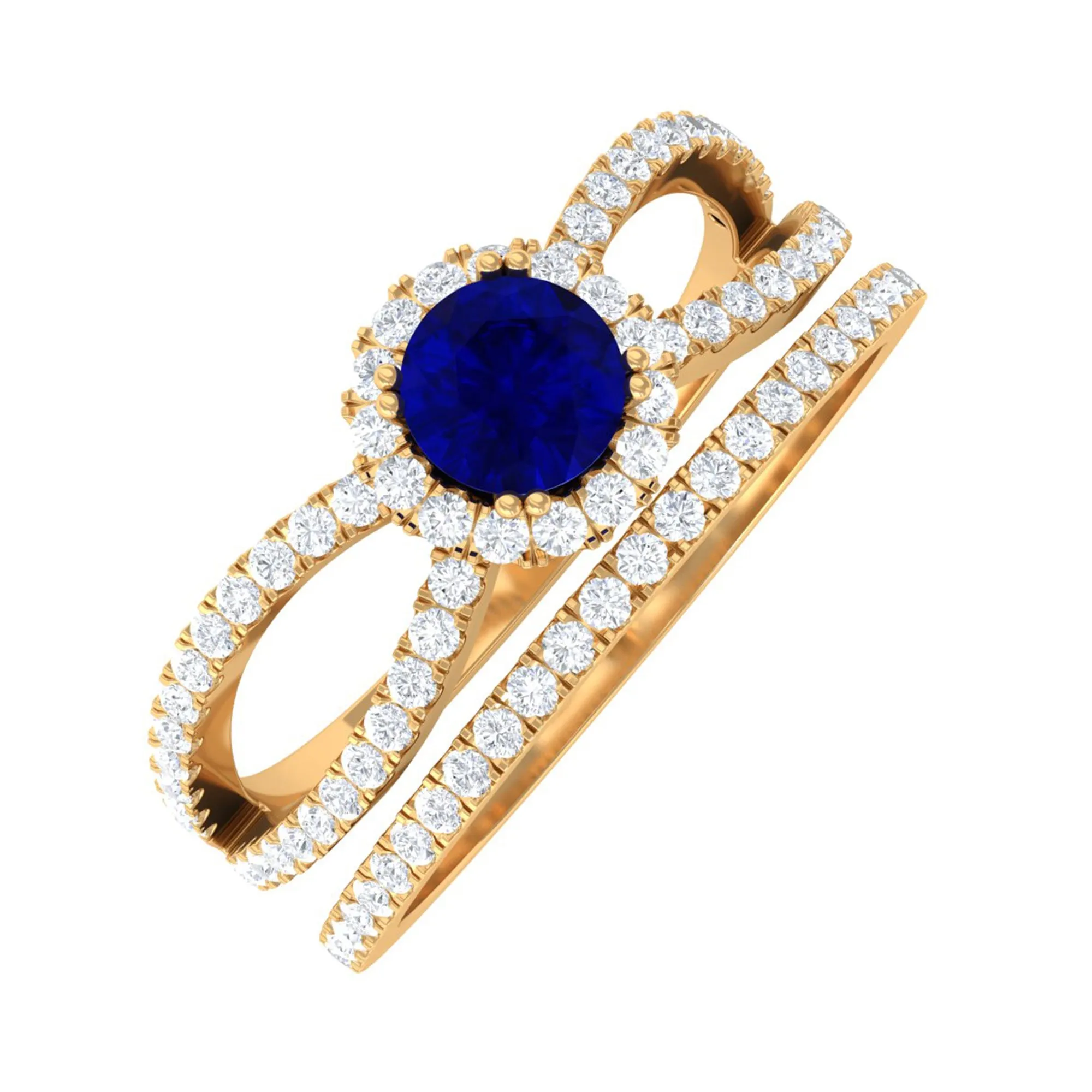 Blue Sapphire Wedding Ring Set with Diamond