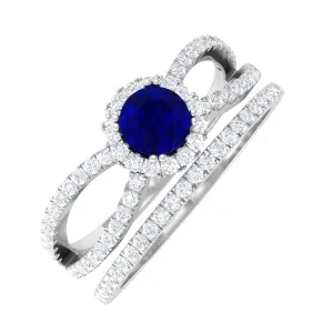 Blue Sapphire Wedding Ring Set with Diamond