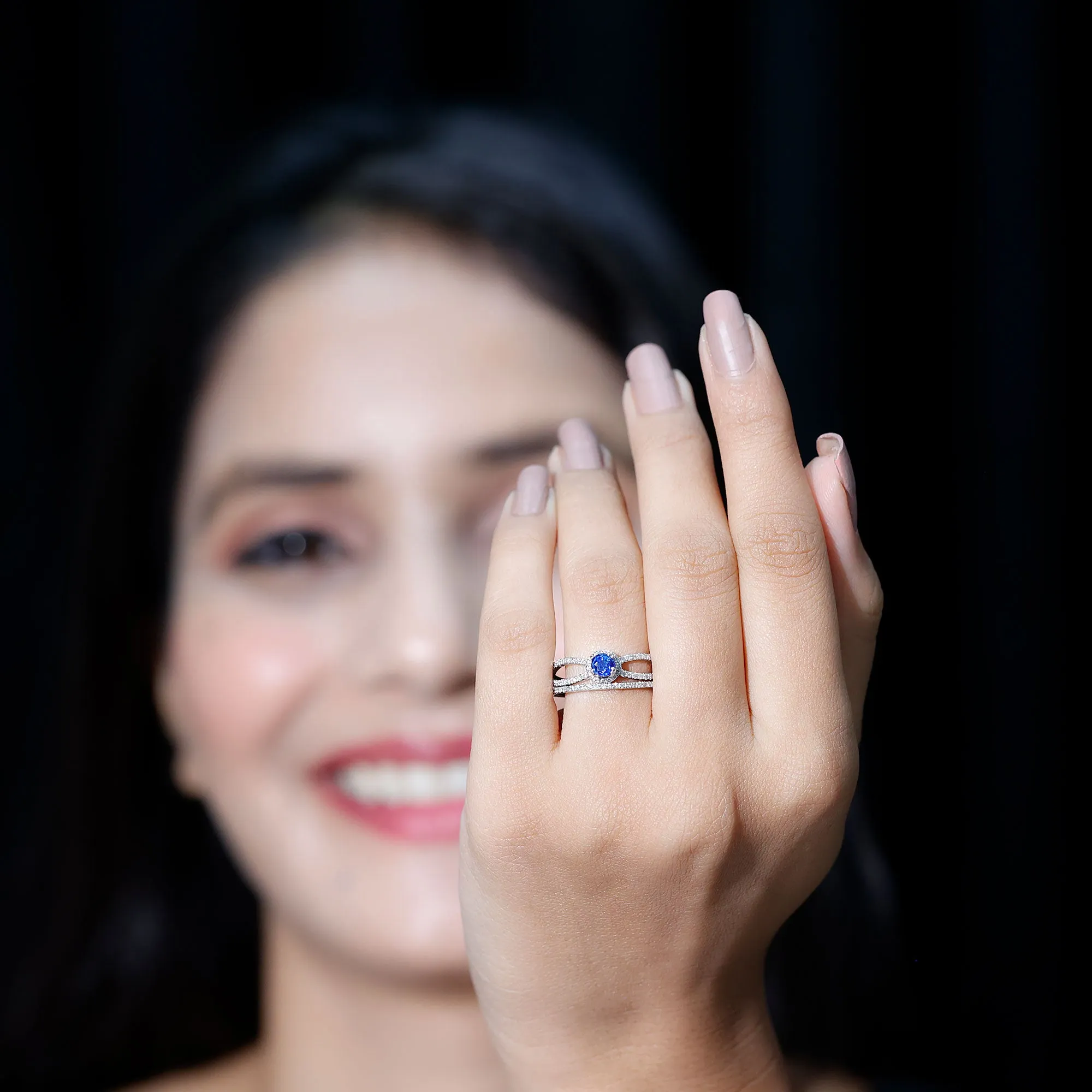 Blue Sapphire Wedding Ring Set with Diamond